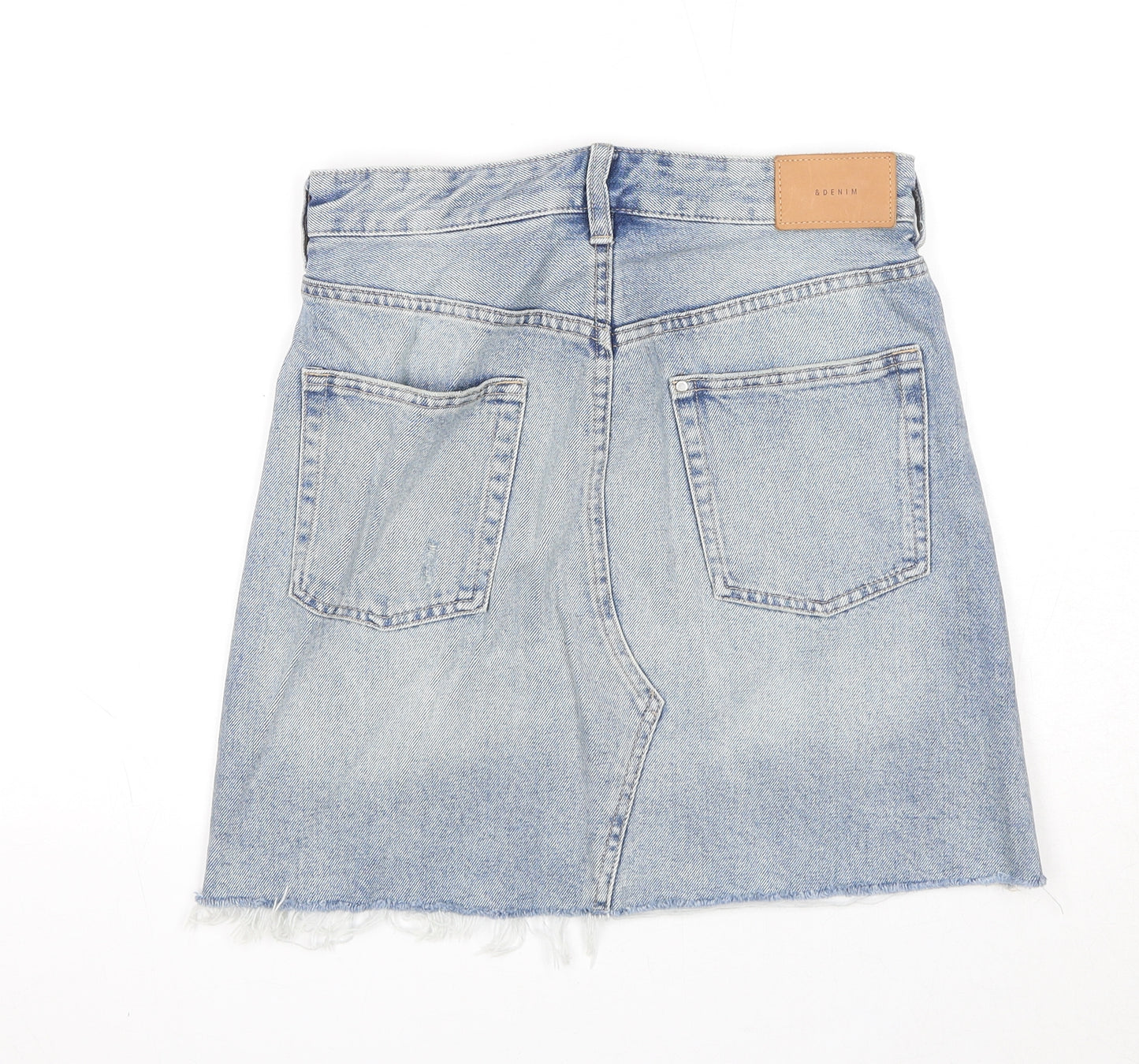 H&M Womens Blue Cotton A-Line Skirt Size 8 Zip