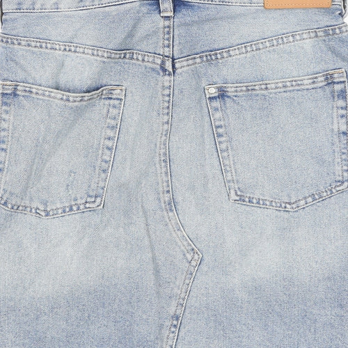 H&M Womens Blue Cotton A-Line Skirt Size 8 Zip