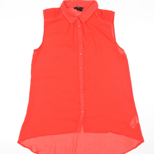 H&M Womens Red Polyester Basic Button-Up Size 10 Collared