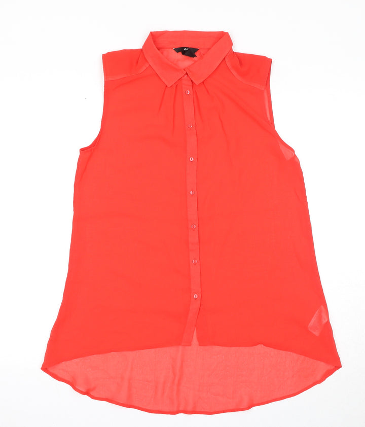 H&M Womens Red Polyester Basic Button-Up Size 10 Collared