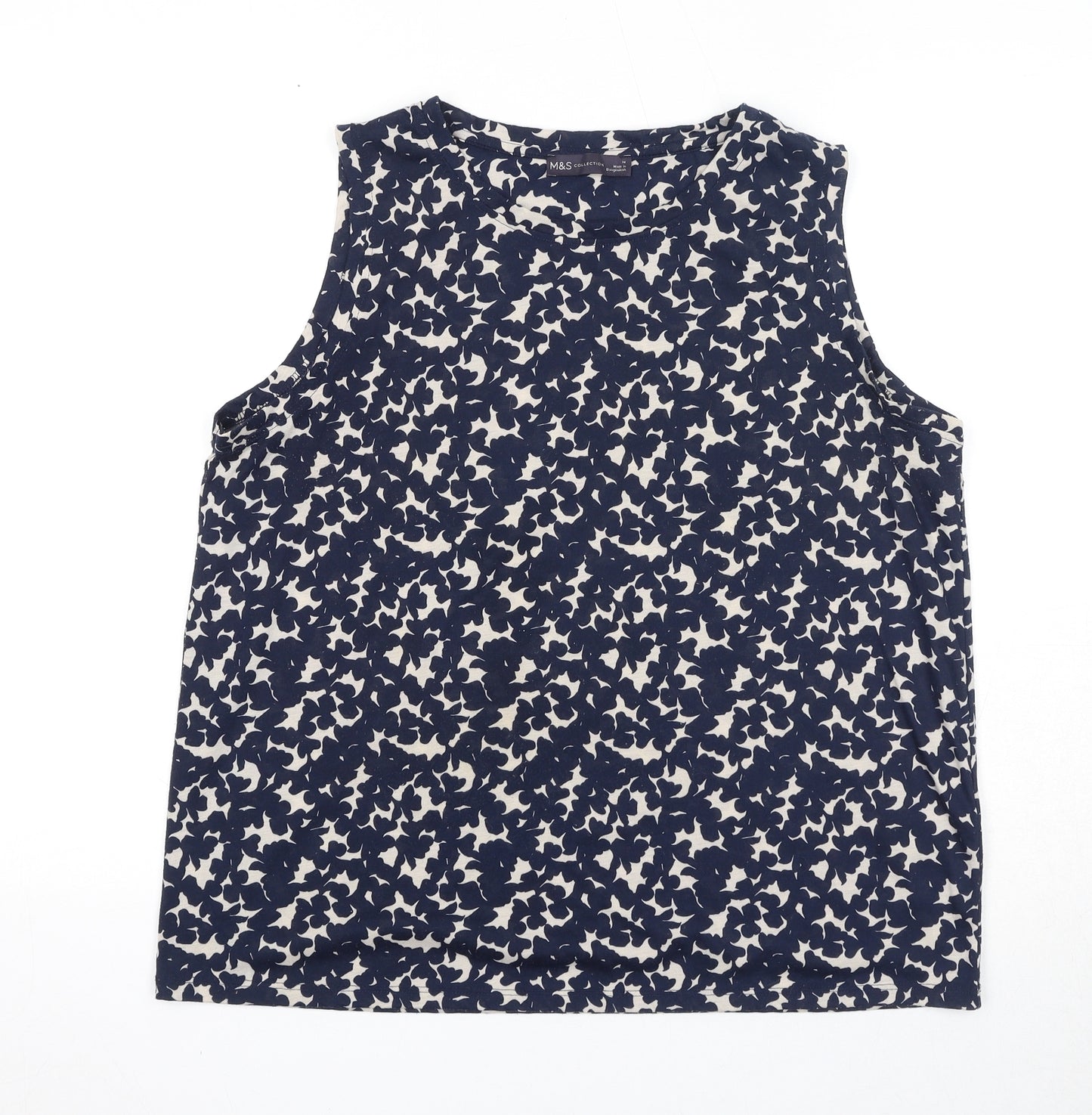 Marks and Spencer Womens Blue Geometric Polyester Basic Tank Size 14 Round Neck