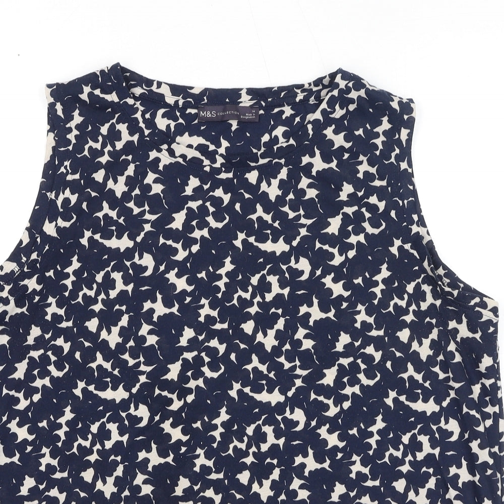 Marks and Spencer Womens Blue Geometric Polyester Basic Tank Size 14 Round Neck