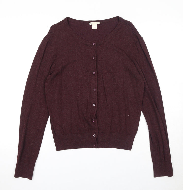H&M Womens Purple Round Neck Viscose Pullover Jumper Size M