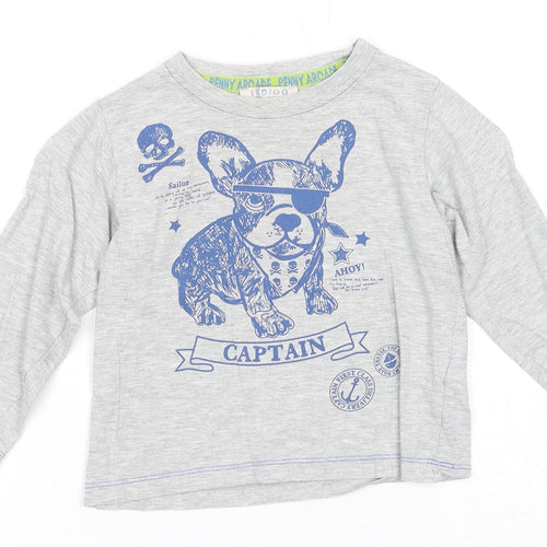 Marks and Spencer Boys Grey Cotton Basic Tank Size 2-3 Years Round Neck Pullover - Dog Print