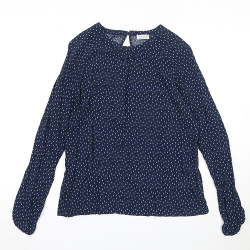 Re.draft Womens Blue Geometric Viscose Basic Blouse Size 6 Round Neck