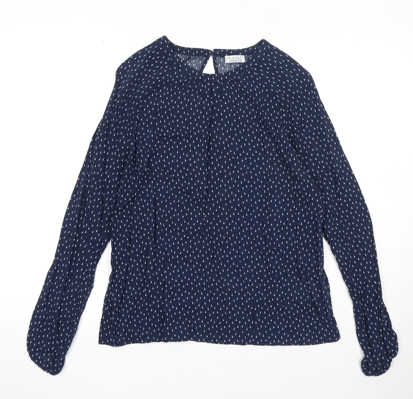 Re.draft Womens Blue Geometric Viscose Basic Blouse Size 6 Round Neck