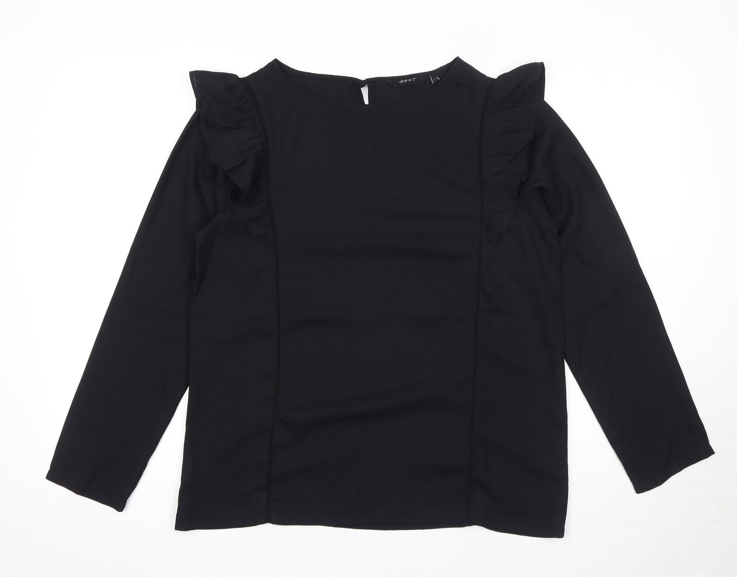 Hawt Womens Black Polyester Basic T-Shirt Size L Round Neck