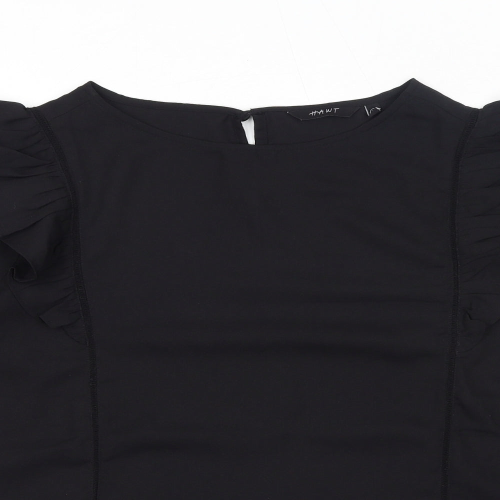 Hawt Womens Black Polyester Basic T-Shirt Size L Round Neck