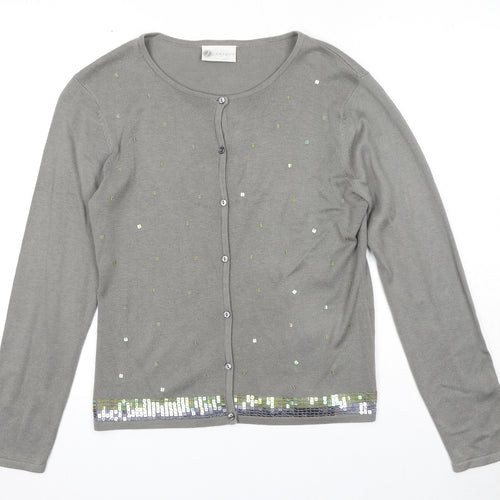 Janique Womens Grey Round Neck Acrylic Cardigan Jumper Size S