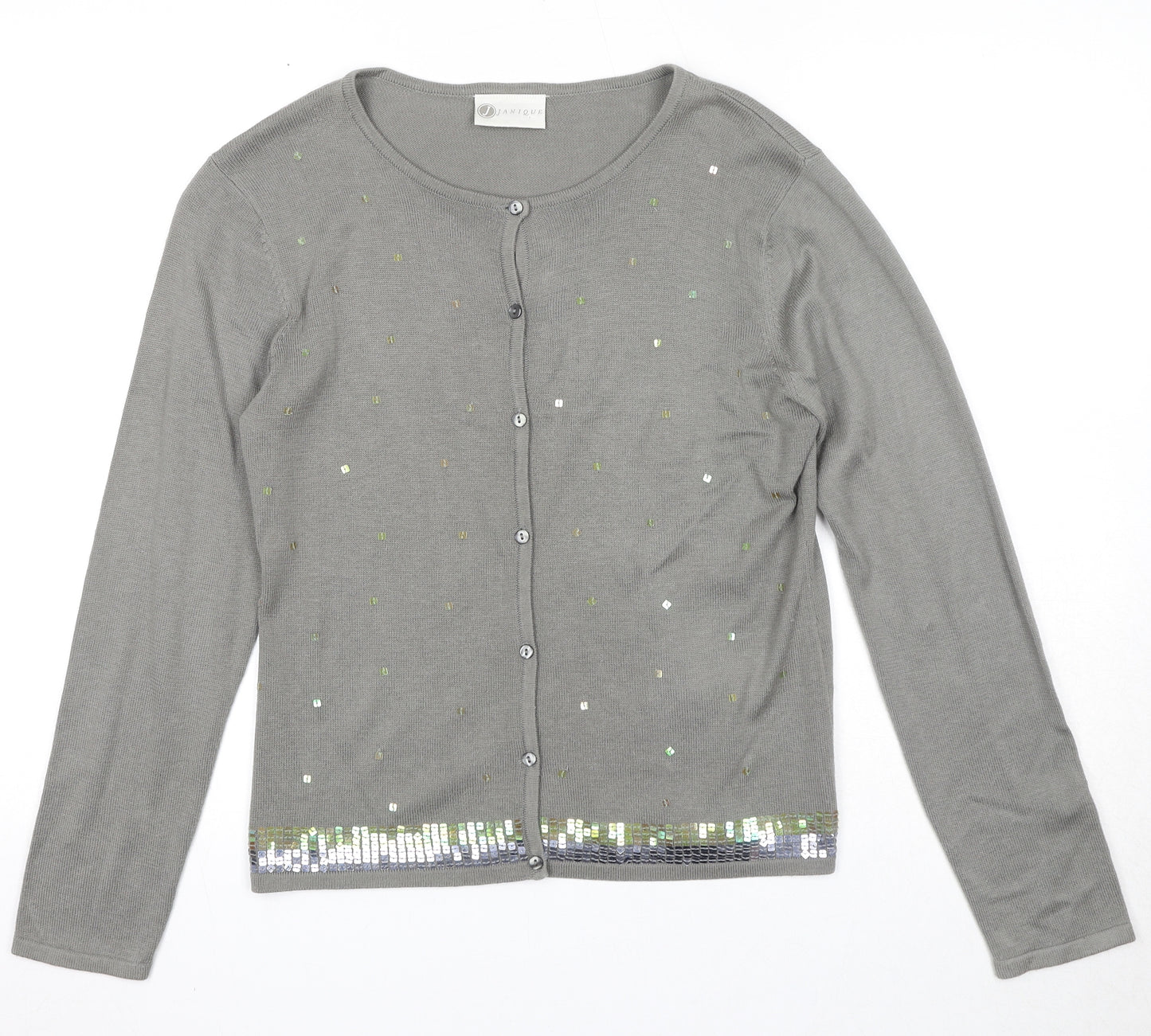 Janique Womens Grey Round Neck Acrylic Cardigan Jumper Size S