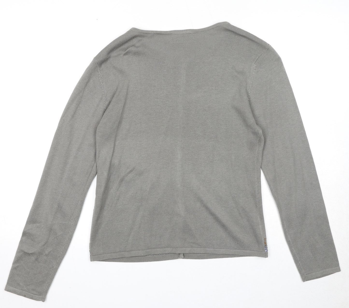 Janique Womens Grey Round Neck Acrylic Cardigan Jumper Size S