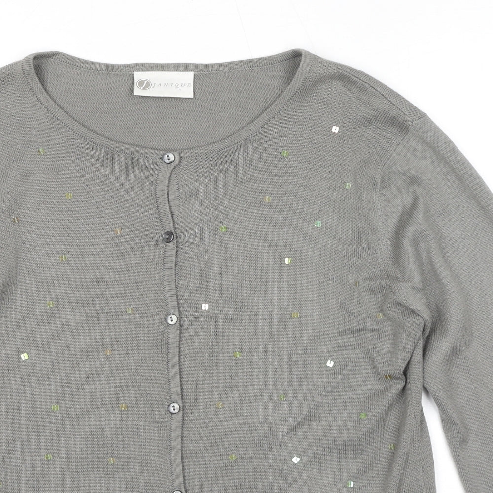 Janique Womens Grey Round Neck Acrylic Cardigan Jumper Size S