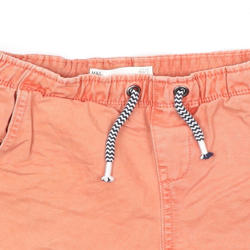 Marks and Spencer Boys Orange Cotton Chino Shorts Size 6-7 Years Regular Drawstring