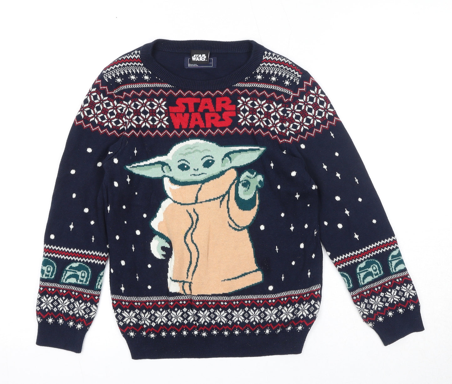 NEXT Boys Blue Round Neck Geometric Cotton Pullover Jumper Size 8-9 Years Pullover - Star Wars Yoda