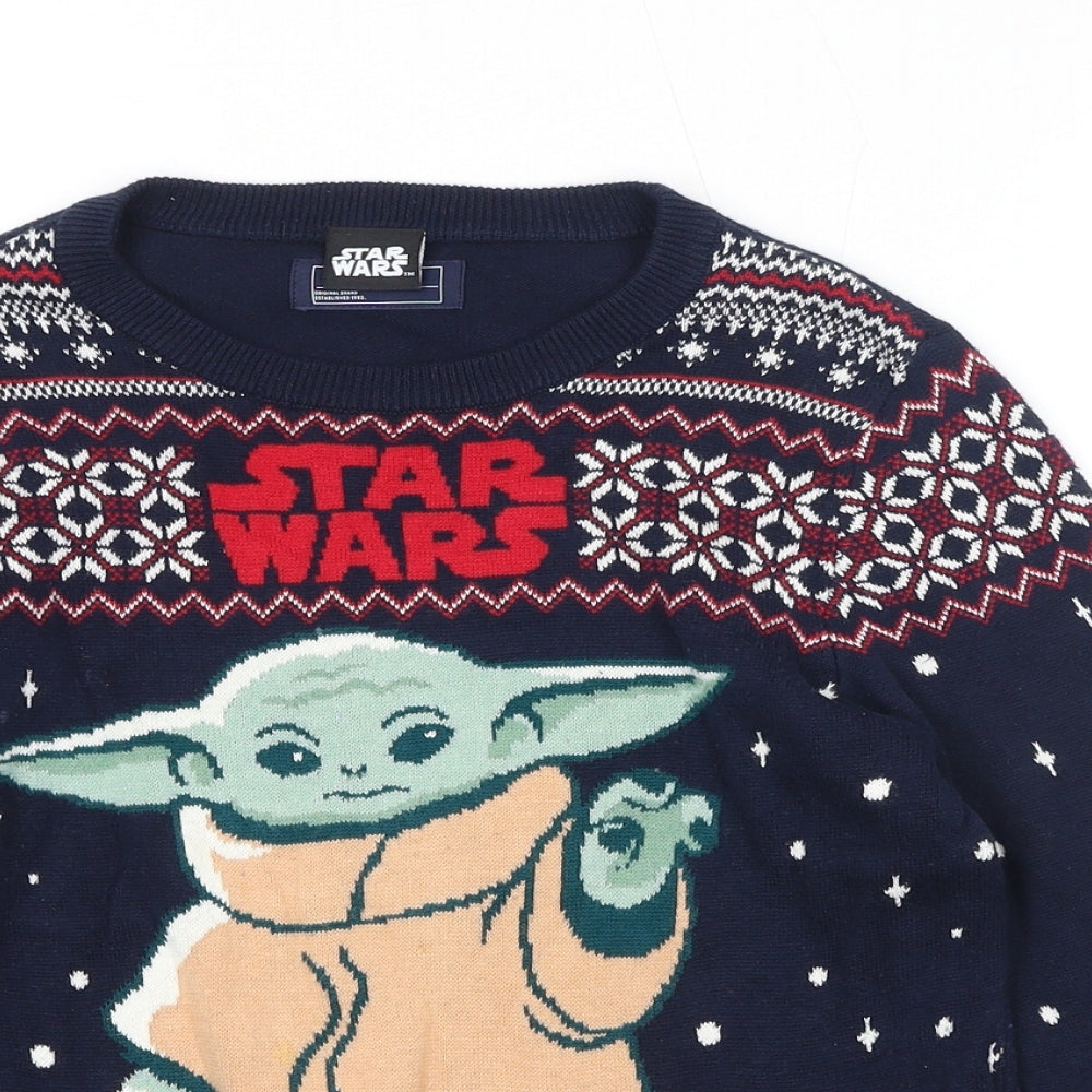 NEXT Boys Blue Round Neck Geometric Cotton Pullover Jumper Size 8-9 Years Pullover - Star Wars Yoda
