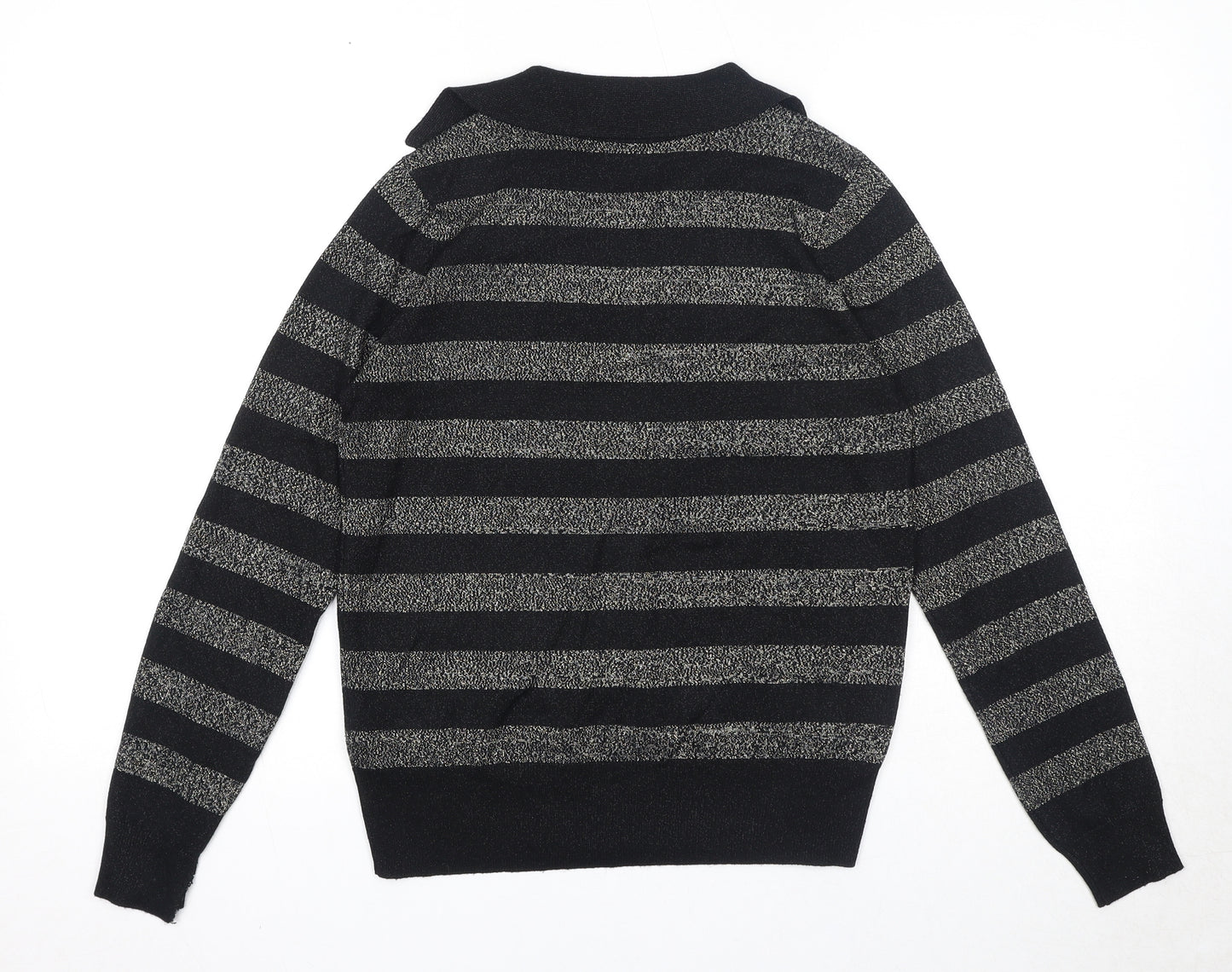 Marks and Spencer Womens Black Collared Striped Viscose Pullover Jumper Size S