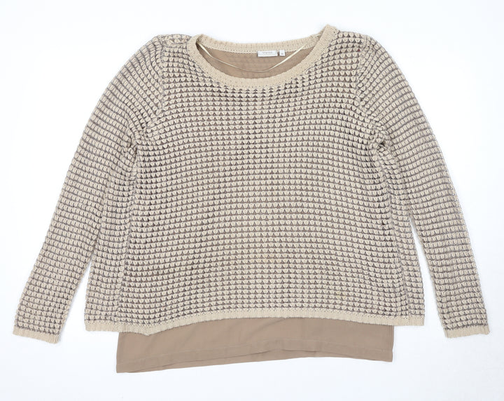 Fransa Womens Beige Round Neck Acrylic Pullover Jumper Size M