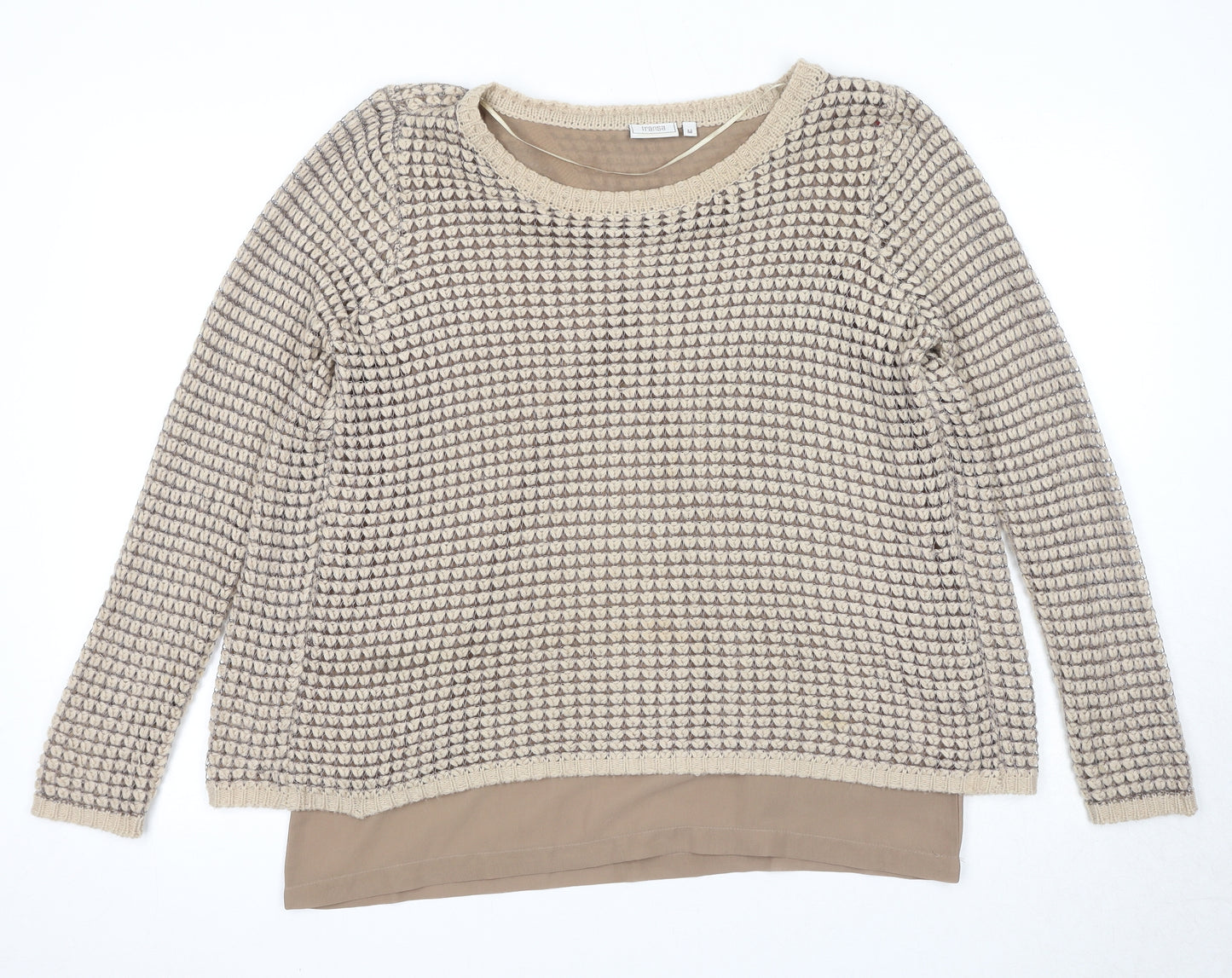 Fransa Womens Beige Round Neck Acrylic Pullover Jumper Size M