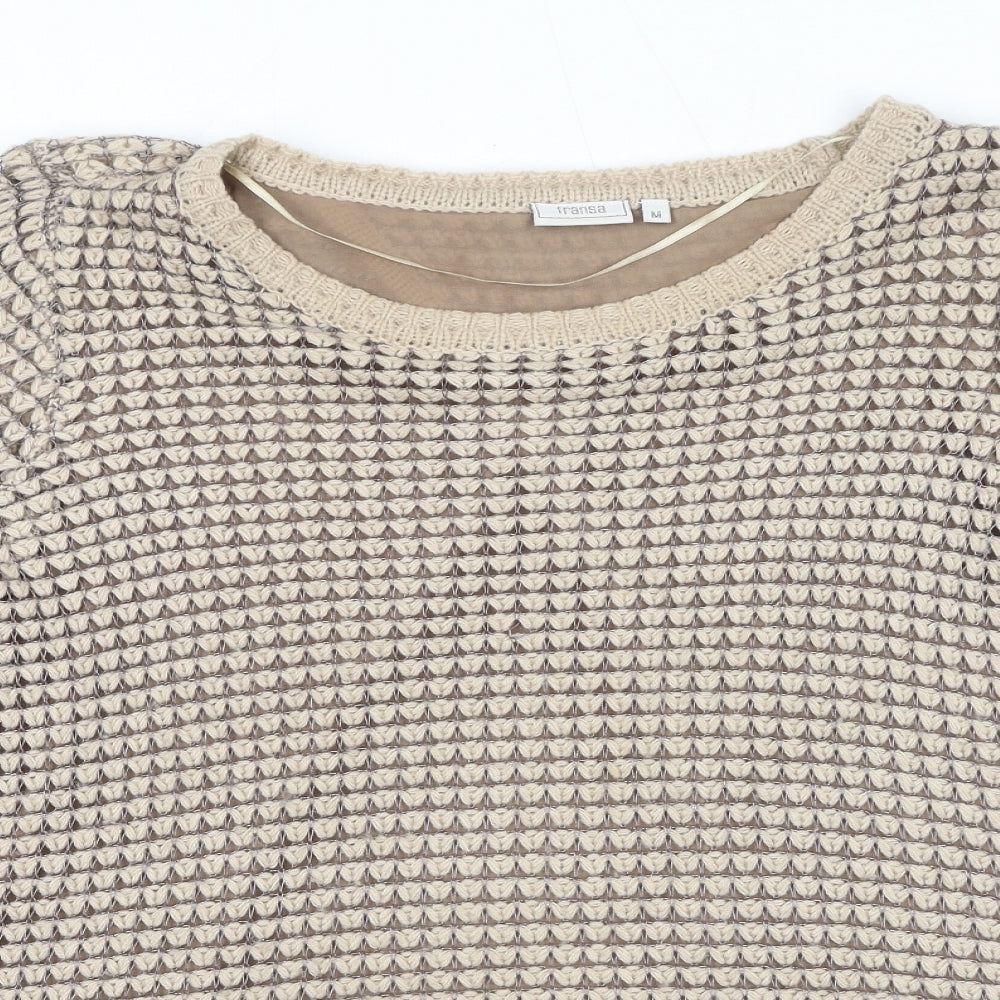 Fransa Womens Beige Round Neck Acrylic Pullover Jumper Size M