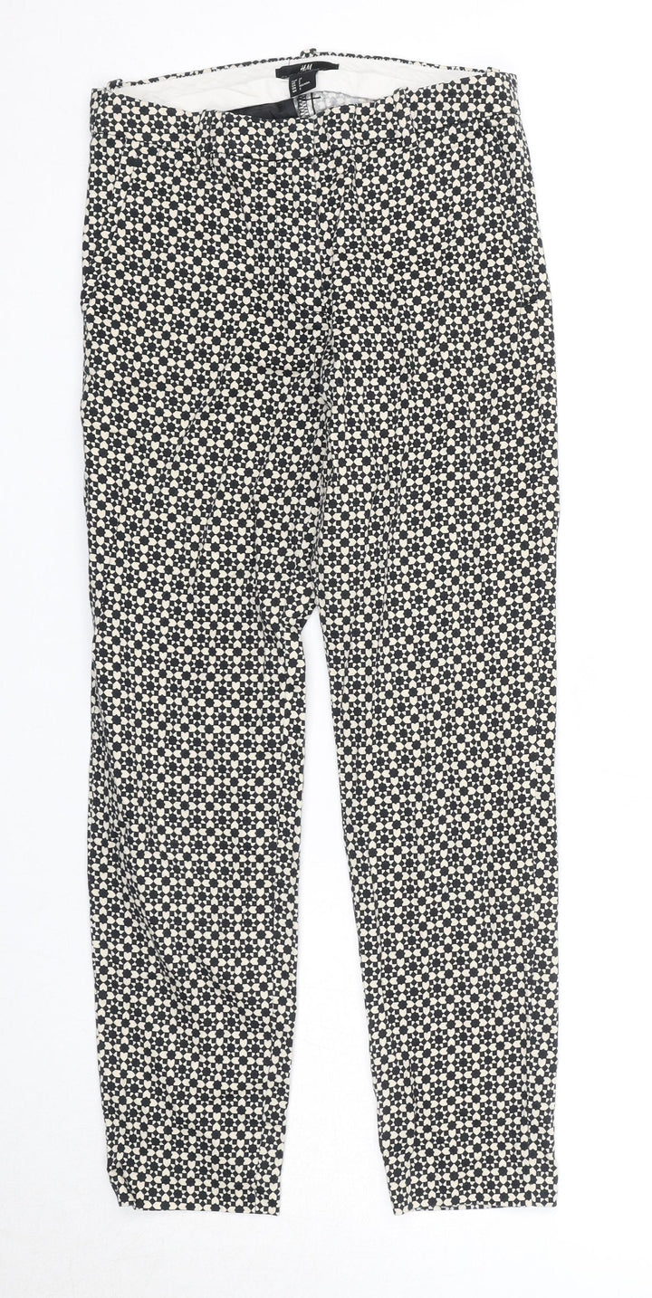 H&M Womens Black Geometric Polyester Chino Trousers Size 4 Regular Zip