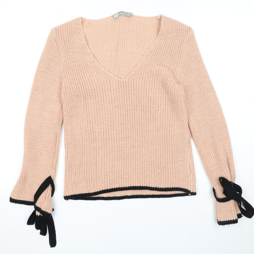 ASOS Womens Pink V-Neck Acrylic Pullover Jumper Size 8