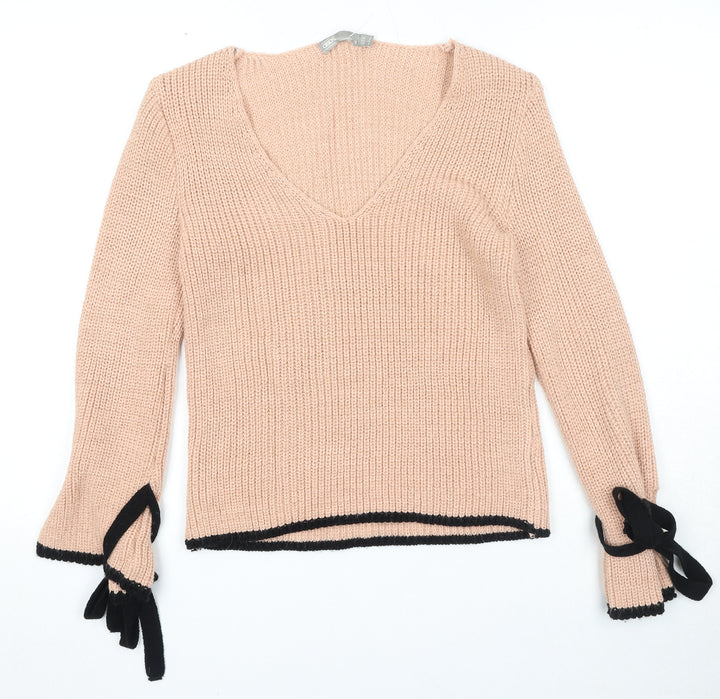 ASOS Womens Pink V-Neck Acrylic Pullover Jumper Size 8