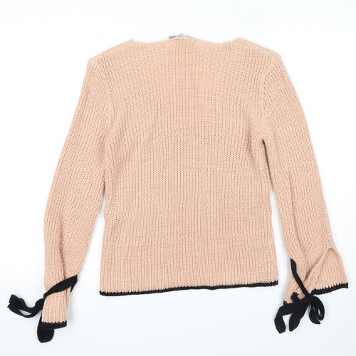 ASOS Womens Pink V-Neck Acrylic Pullover Jumper Size 8
