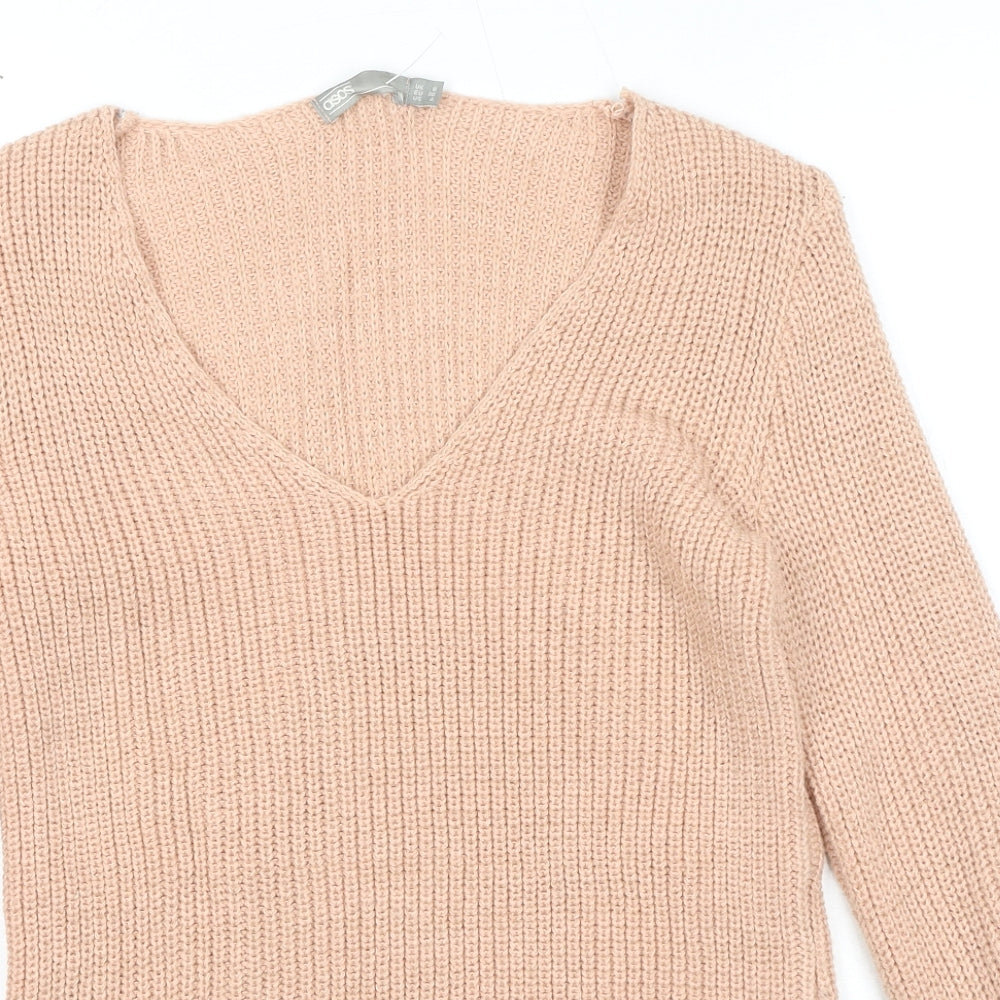 ASOS Womens Pink V-Neck Acrylic Pullover Jumper Size 8