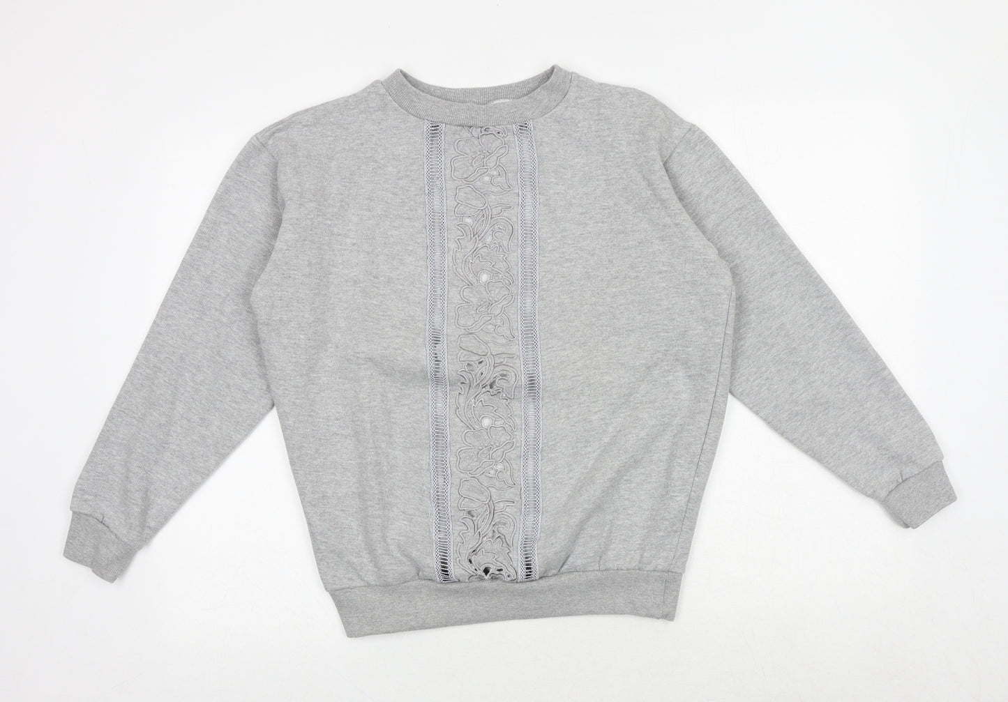 PARISIAN SIGNATURE Womens Grey Floral Cotton Pullover Sweatshirt Size 8 Pullover
