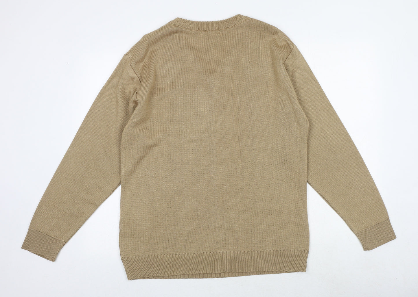 Woodville Mens Brown V-Neck Geometric Acrylic Pullover Jumper Size M Long Sleeve