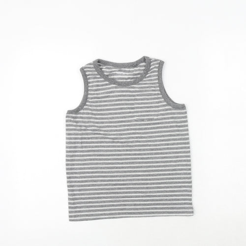 NEXT Boys Grey Striped Cotton Basic Tank Size 8 Years Round Neck Pullover