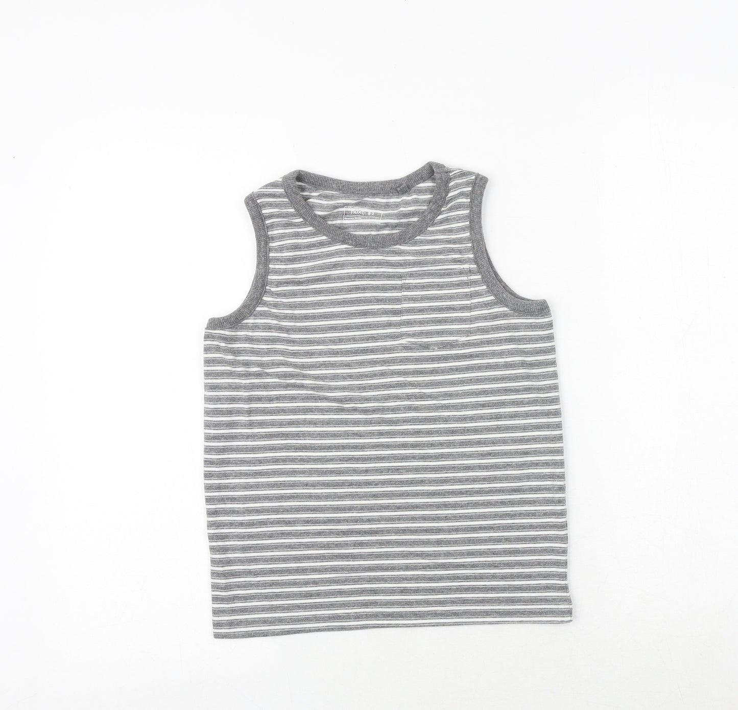 NEXT Boys Grey Striped Cotton Basic Tank Size 8 Years Round Neck Pullover