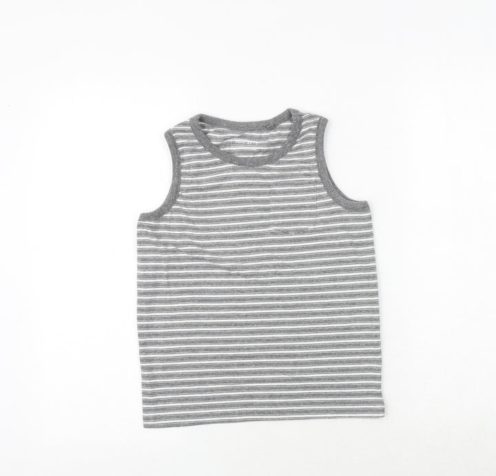 NEXT Boys Grey Striped Cotton Basic Tank Size 8 Years Round Neck Pullover