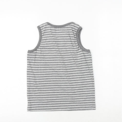 NEXT Boys Grey Striped Cotton Basic Tank Size 8 Years Round Neck Pullover