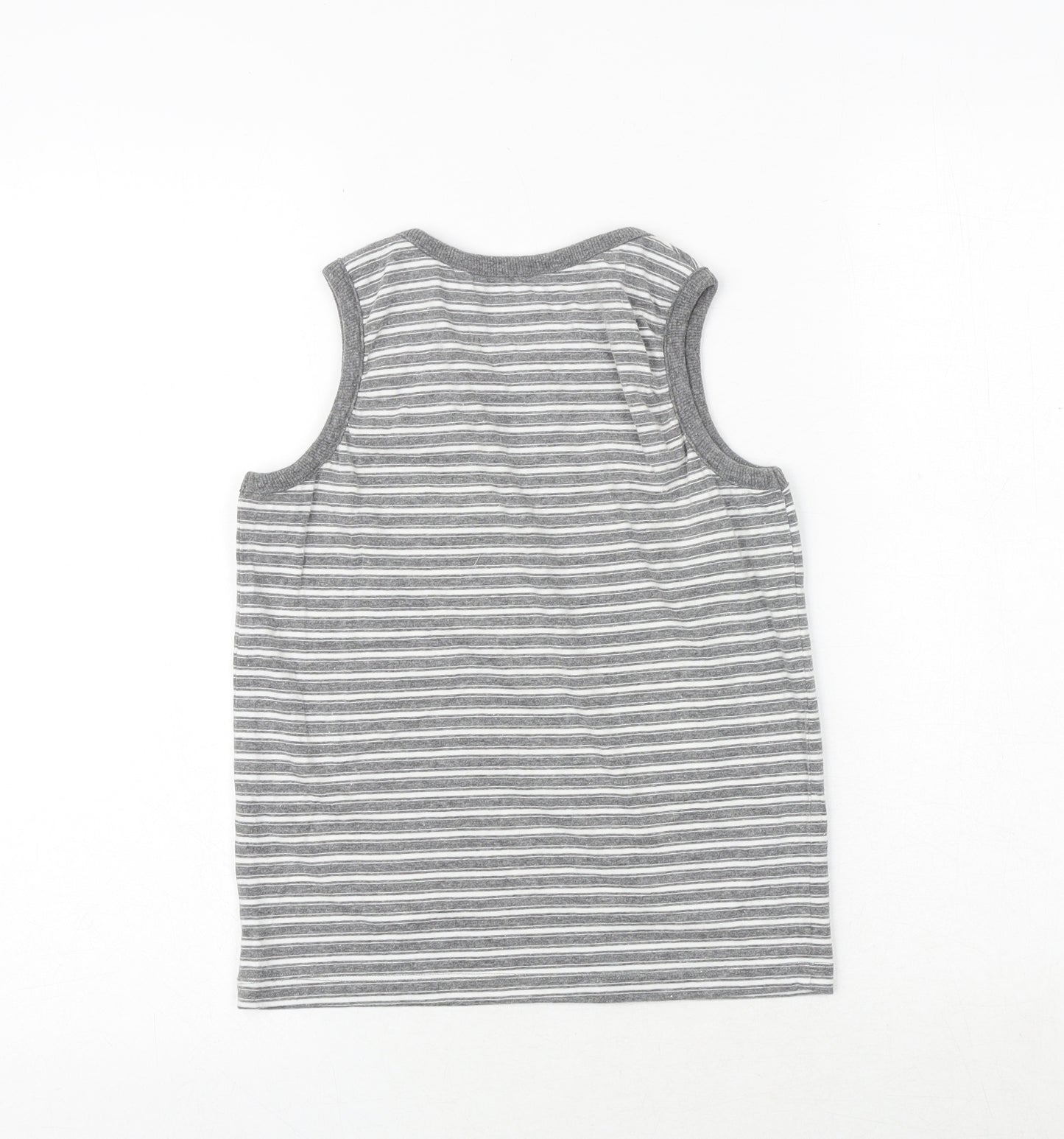 NEXT Boys Grey Striped Cotton Basic Tank Size 8 Years Round Neck Pullover