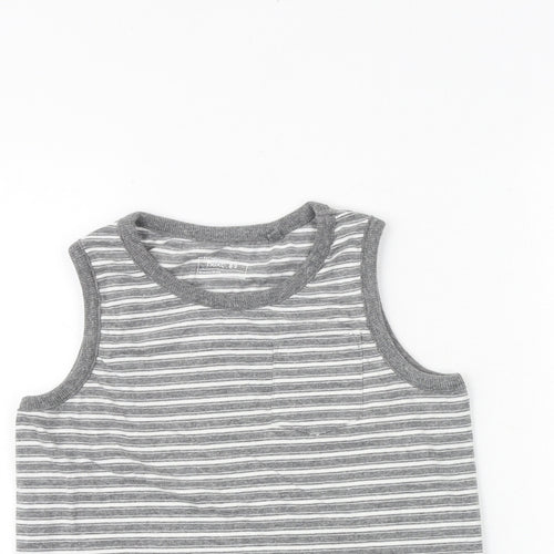 NEXT Boys Grey Striped Cotton Basic Tank Size 8 Years Round Neck Pullover