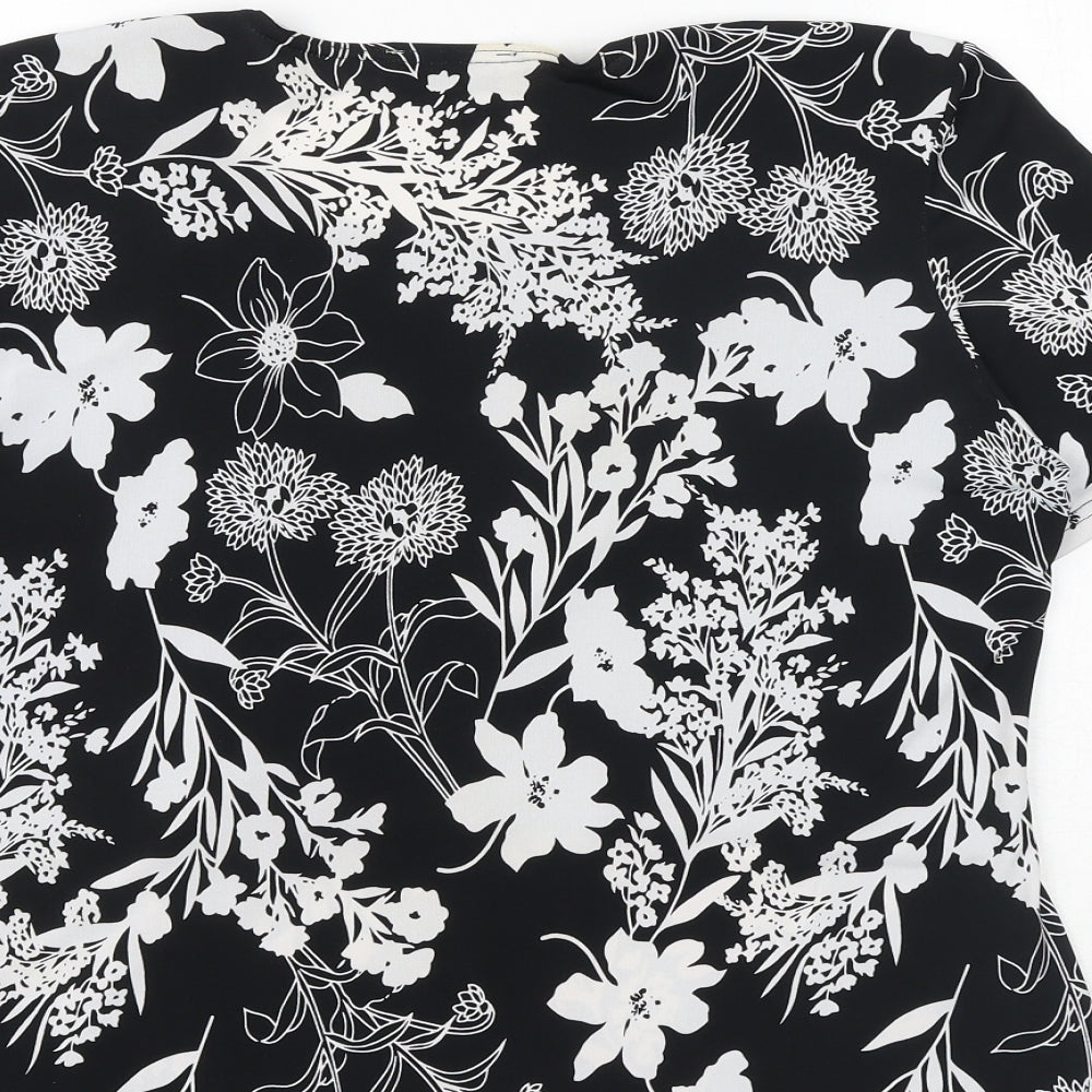 BASSINI Womens Black Geometric Viscose Basic T-Shirt Size 16 V-Neck