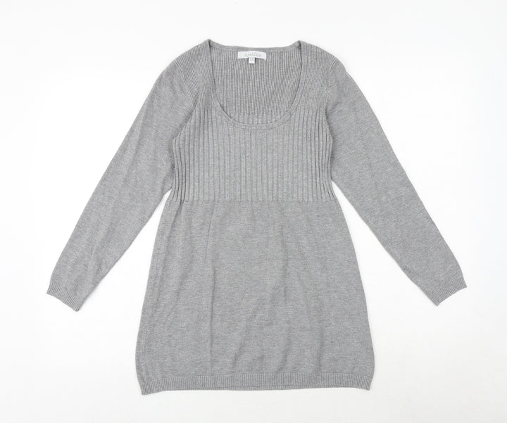 Madeline Womens Grey Scoop Neck Cotton Pullover Jumper Size S - Size S-M