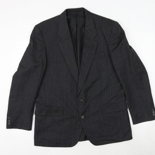 GREENWOODS Mens Grey Striped Polyester Jacket Suit Jacket Size 42 Regular