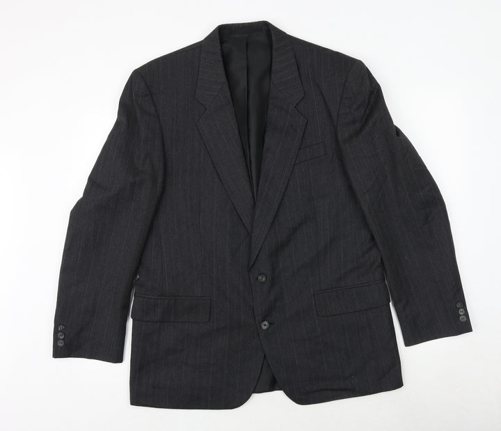 GREENWOODS Mens Grey Striped Polyester Jacket Suit Jacket Size 42 Regular