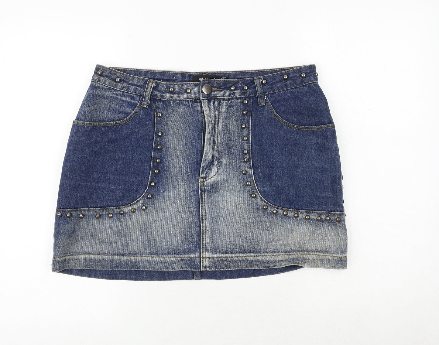 Loto Womens Blue Cotton Mini Skirt Size 14 Zip