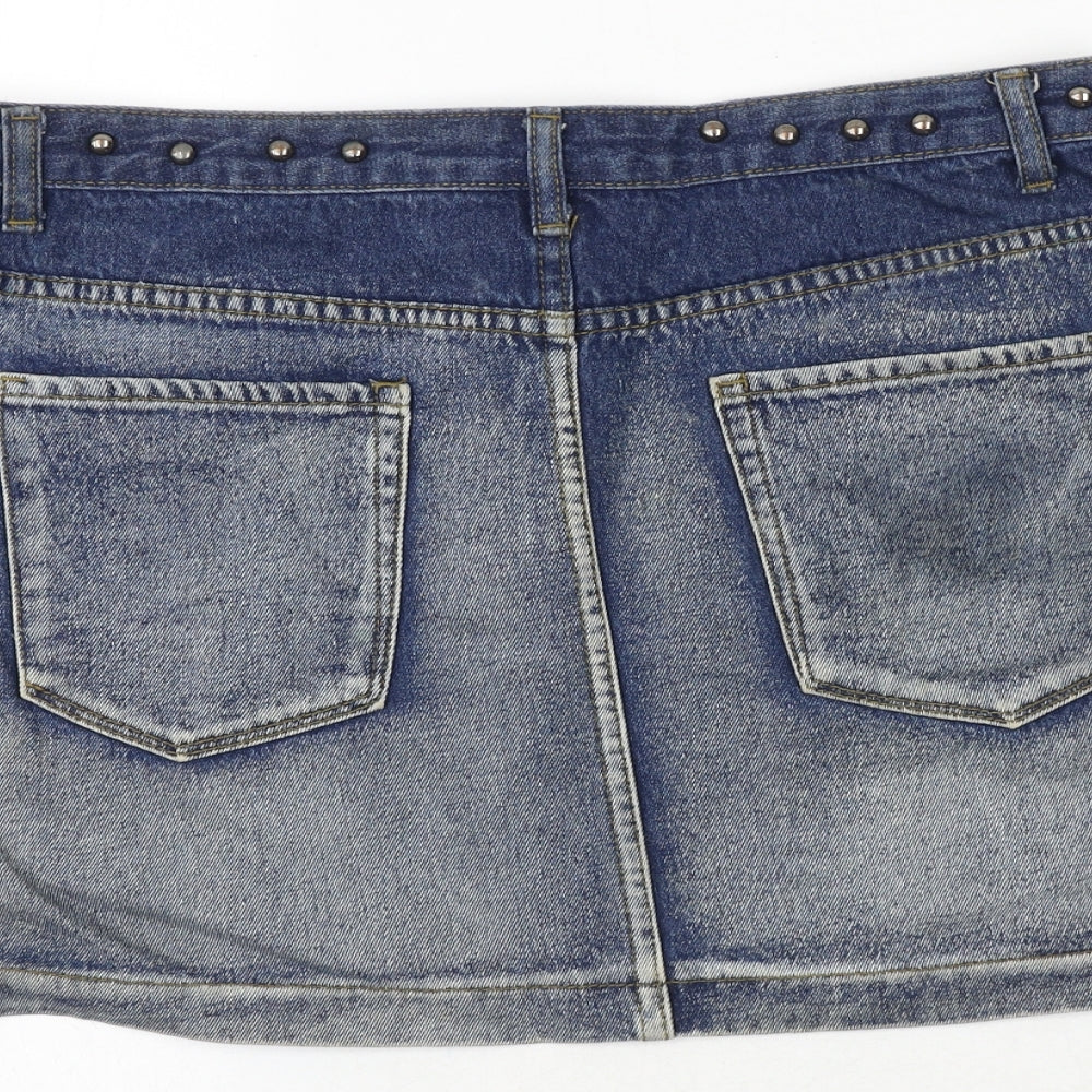 Loto Womens Blue Cotton Mini Skirt Size 14 Zip