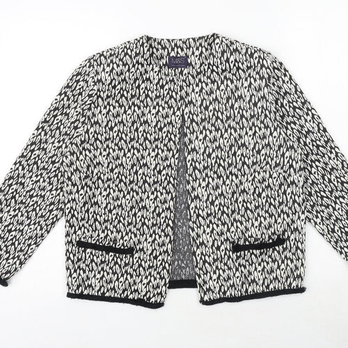 Marks and Spencer Womens Black Round Neck Geometric Polyester Cardigan Jumper Size 12