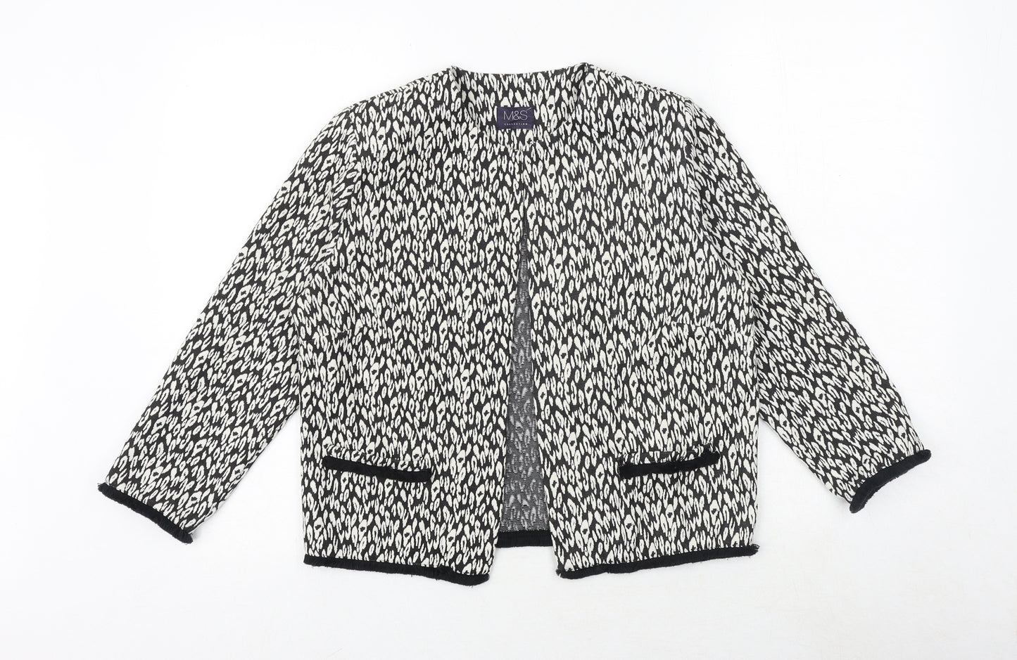 Marks and Spencer Womens Black Round Neck Geometric Polyester Cardigan Jumper Size 12