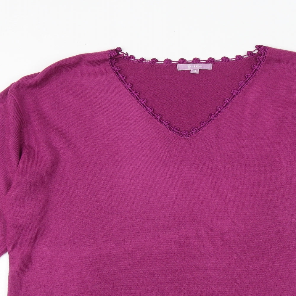 ALIBI Womens Pink V-Neck Acrylic Pullover Jumper Size 18