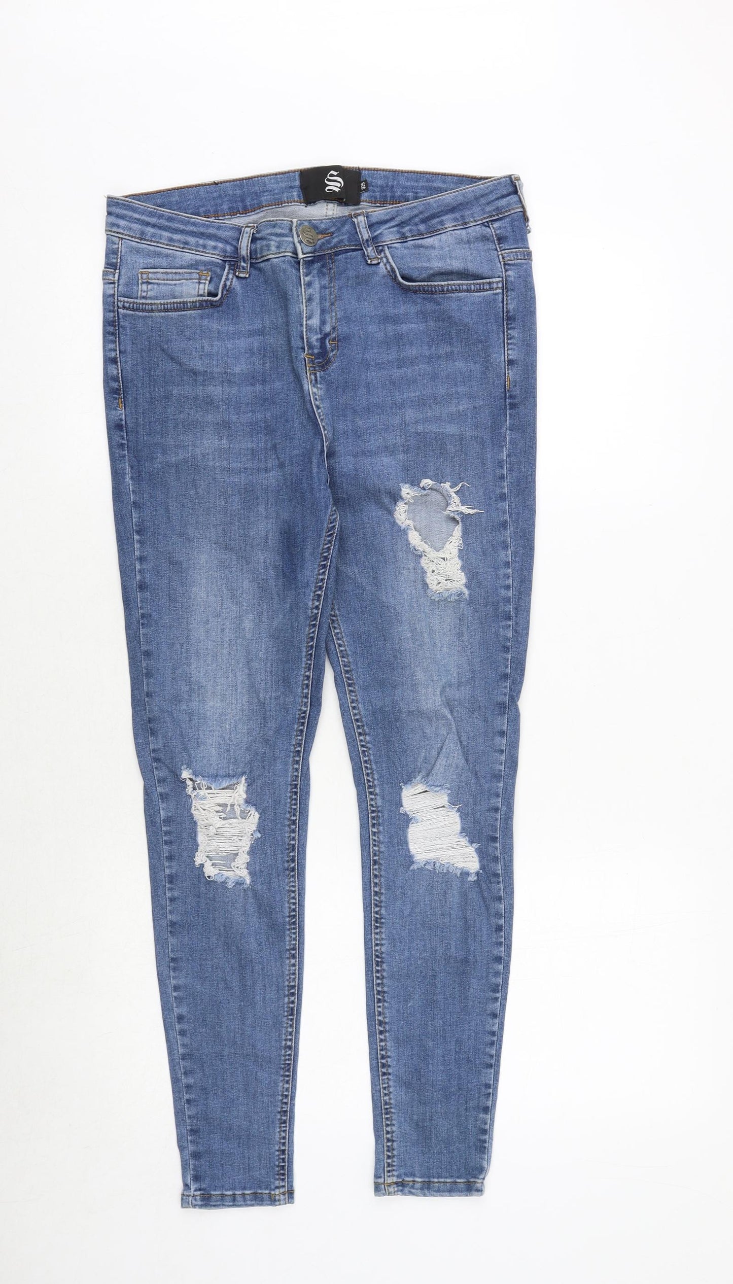 Sinners Mens Blue Cotton Skinny Jeans Size 32 in Regular Zip