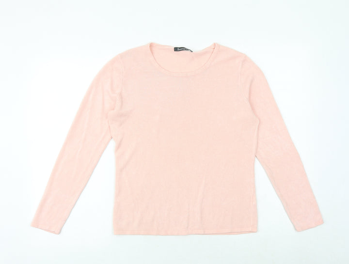 Bonmarché Womens Pink Round Neck Acrylic Pullover Jumper Size S