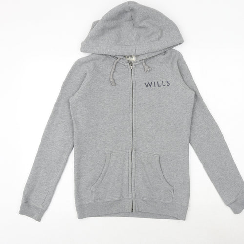 Jack Wills Womens Grey Cotton Full Zip Hoodie Size 6 Zip
