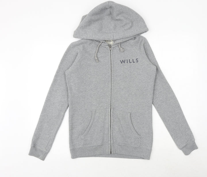 Jack Wills Womens Grey Cotton Full Zip Hoodie Size 6 Zip