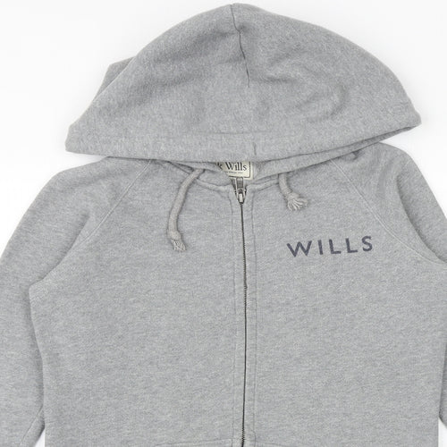 Jack Wills Womens Grey Cotton Full Zip Hoodie Size 6 Zip